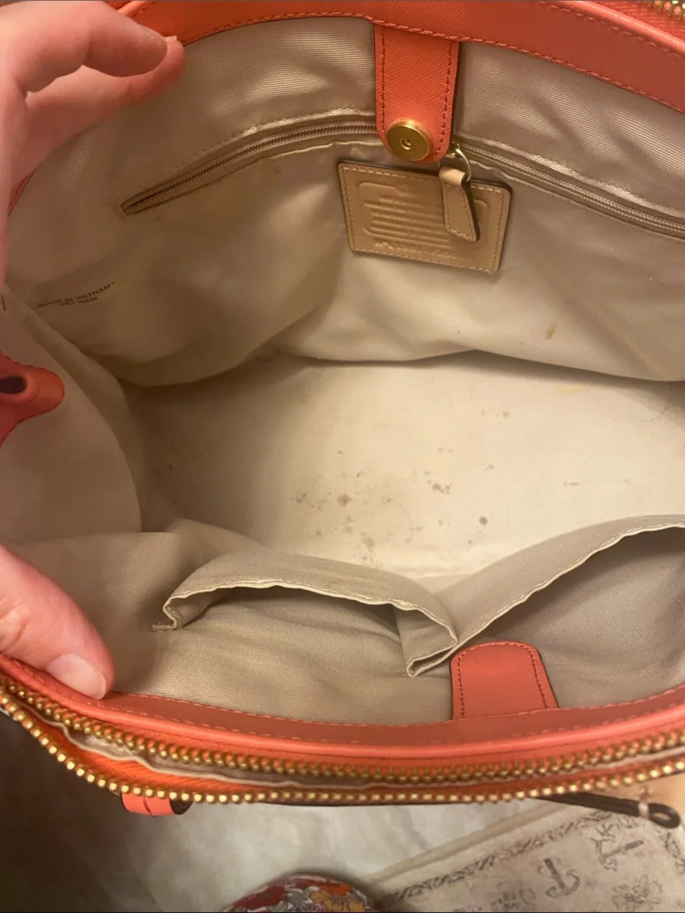 Coach Coral/Peach Leather Triple-Zip Tote